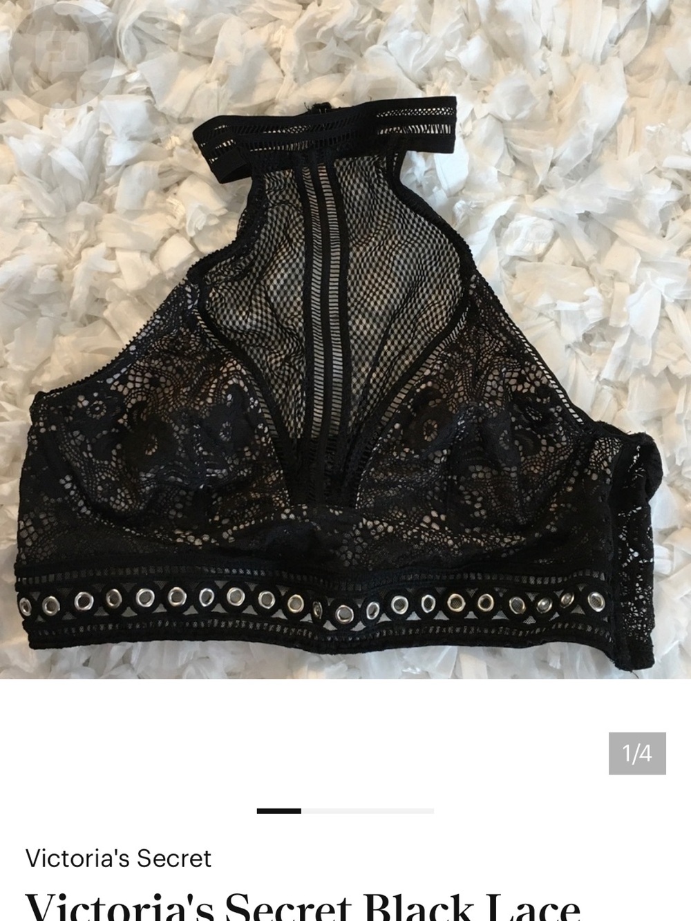 Victoria's Secret Black Lace High-Neck Bralette with Grommet Trim